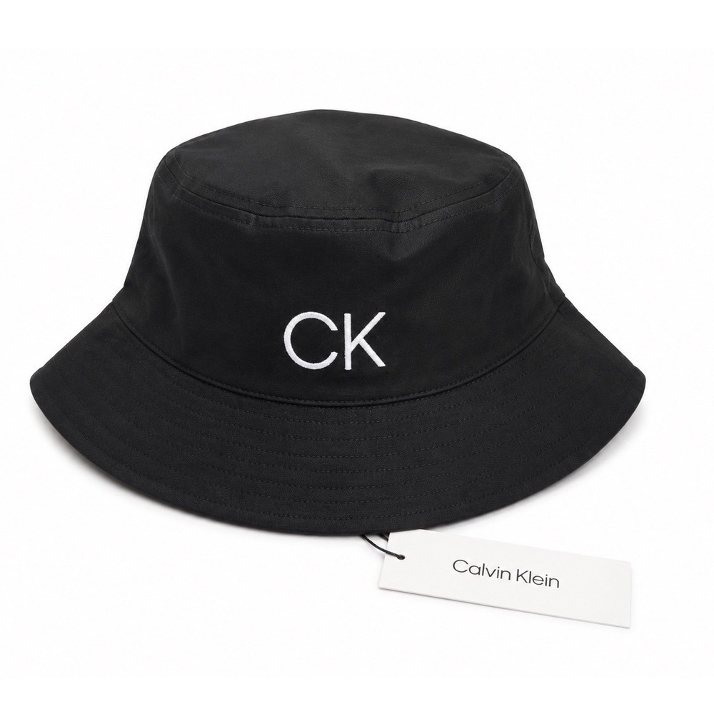 Calvin Klein Black Bucket Hat CK Logo Cotton Rayon‎ Blend Sun Hat Unisex NEW $44